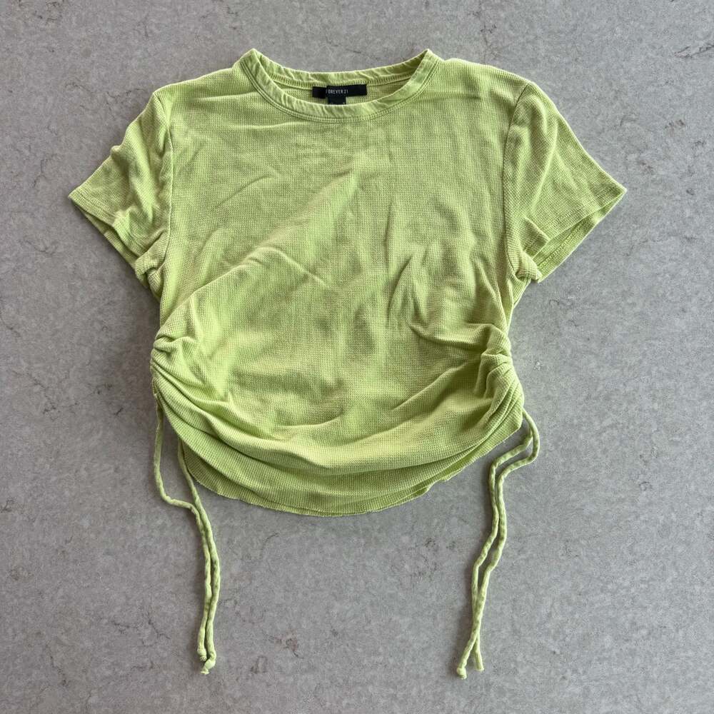 Forever 21 lime green waffle knit ruched side crop top